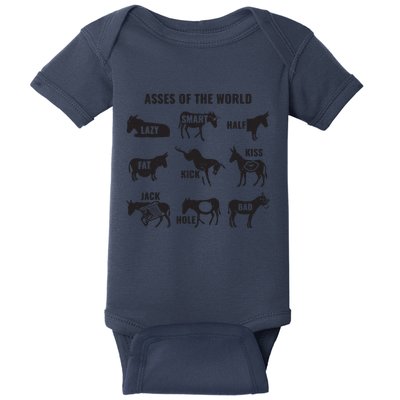Asses The World Funny Lazy Smart Half Fat Kick Kick Donkey Baby Bodysuit