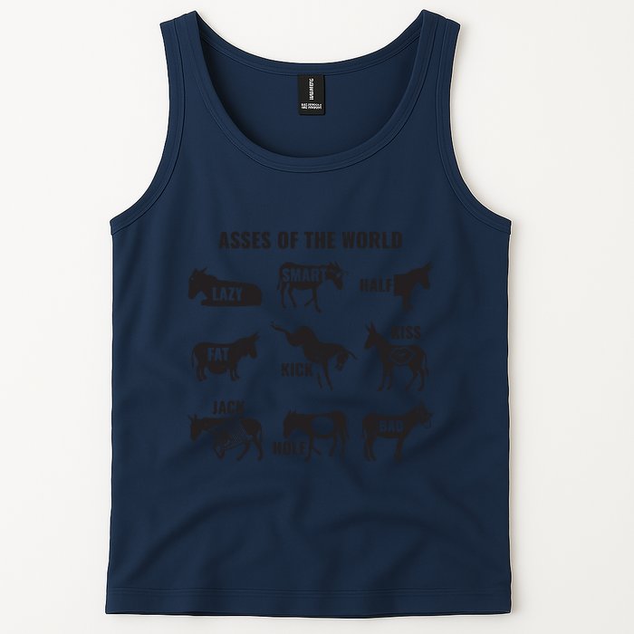 Asses The World Funny Lazy Smart Half Fat Kick Kick Donkey Tank Top