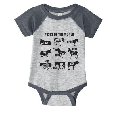 Asses The World Funny Lazy Smart Half Fat Kick Kick Donkey Infant Baby Jersey Bodysuit