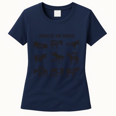 Asses The World Funny Lazy Smart Half Fat Kick Kick Donkey Womens T-Shirt
