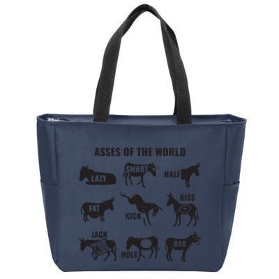 Asses The World Funny Lazy Smart Half Fat Kick Kick Donkey Zip Tote Bag