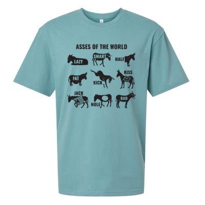 Asses The World Funny Lazy Smart Half Fat Kick Kick Donkey Sueded Cloud Jersey T-Shirt