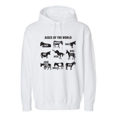 Asses The World Funny Lazy Smart Half Fat Kick Kick Donkey Garment-Dyed Fleece Hoodie