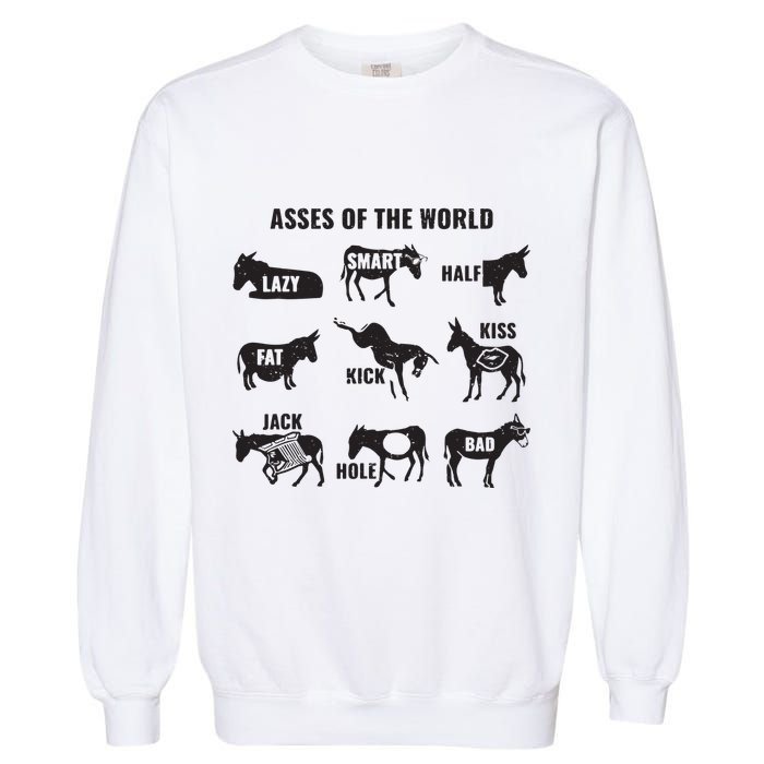 Asses The World Funny Lazy Smart Half Fat Kick Kick Donkey Garment-Dyed Sweatshirt