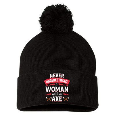 Axe Throwing Women Funny Hatchet Lumberjack Pom Pom 12in Knit Beanie