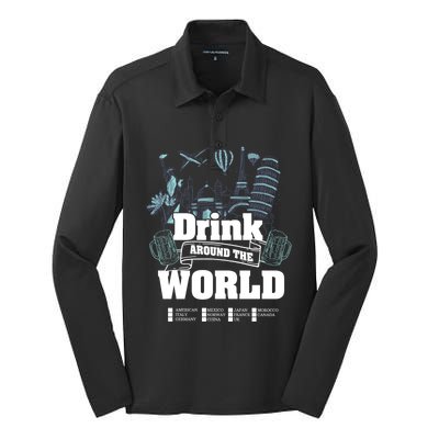 Around The World Traveler Cool Gift Silk Touch Performance Long Sleeve Polo