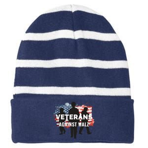 Anti Tim Walz Stolen Valor Veterans Against Walz Striped Beanie with Solid Band