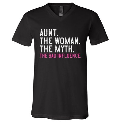 Aunt The Woman The Myth The Bad Influence Vintage Women V-Neck T-Shirt