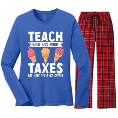 Accountant Teach Your About Taxes Eat Half Ice Cream Gift Women's Long Sleeve Flannel Pajama Set 