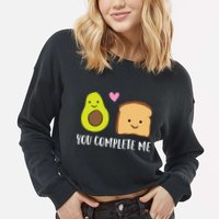 Avocado Toast You Complete Me Valentines Day Avocado Toast Cropped Pullover Crew