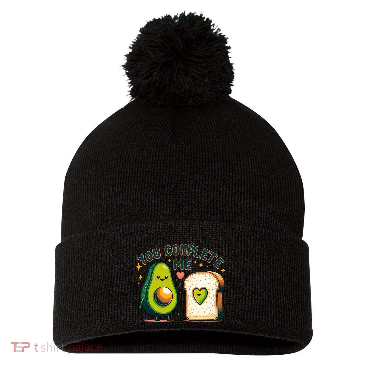 Avocado Toast You Complete Me Valentines Day Pom Pom 12in Knit Beanie