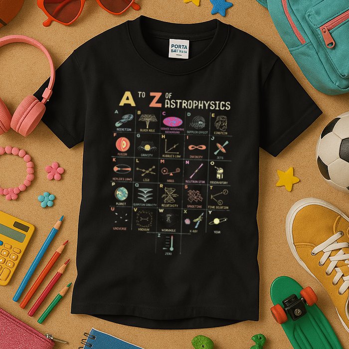 A To Z Astrophysics Funny Objects In Space Science Kids T-Shirt