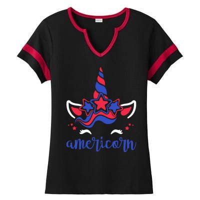 American Unicorn 4th Of July Ladies Halftime Notch Neck Tee