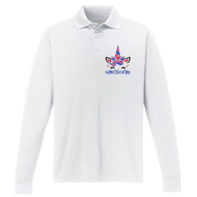 American Unicorn 4th Of July Performance Long Sleeve Polo