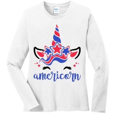 American Unicorn 4th Of July Ladies Long Sleeve Shirt