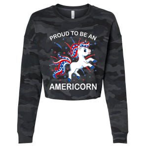 Americorn Unicorn 4th of July Girl Americorn Merica Cropped Pullover Crew