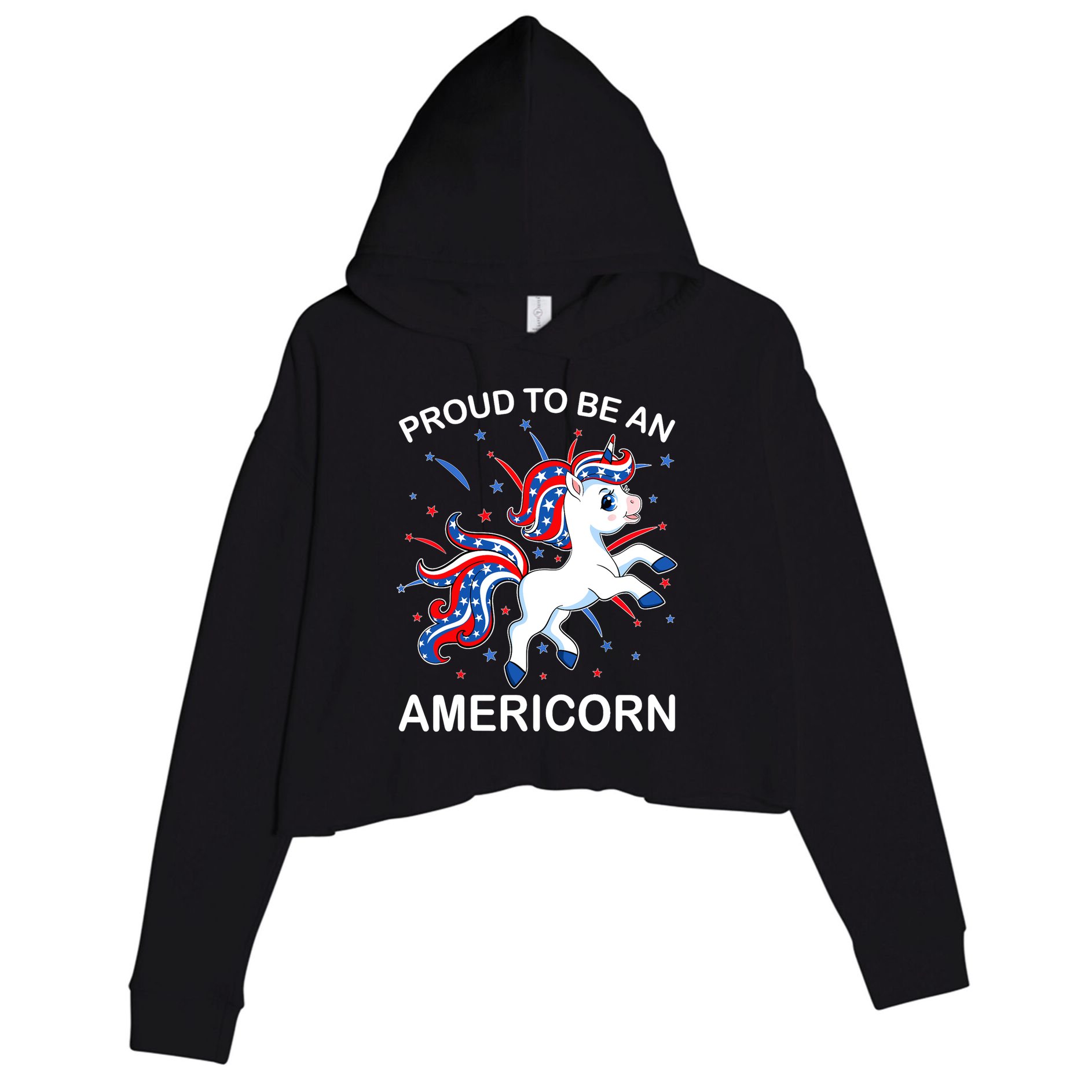 Americorn Unicorn 4th of July Girl Americorn Merica Crop Fleece Hoodie