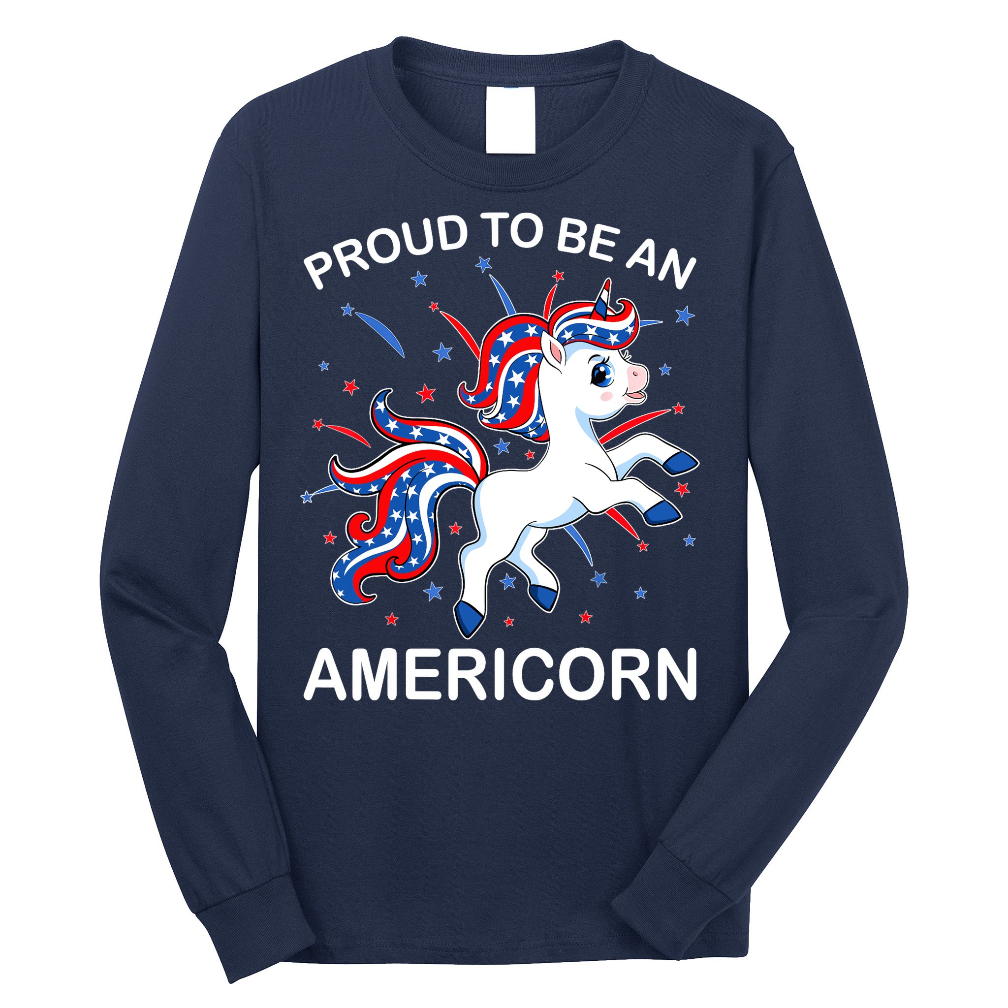 Americorn Unicorn 4th of July Girl Americorn Merica Long Sleeve Shirt