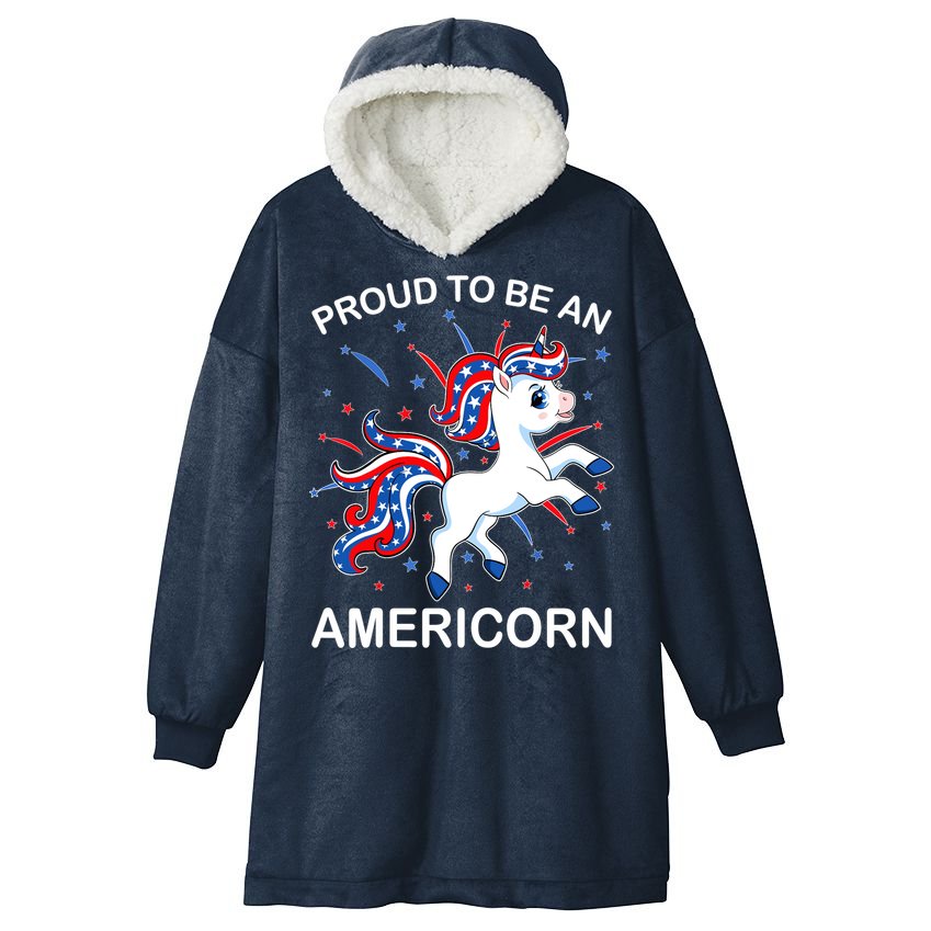 Americorn Unicorn 4th of July Girl Americorn Merica Hooded Wearable Blanket