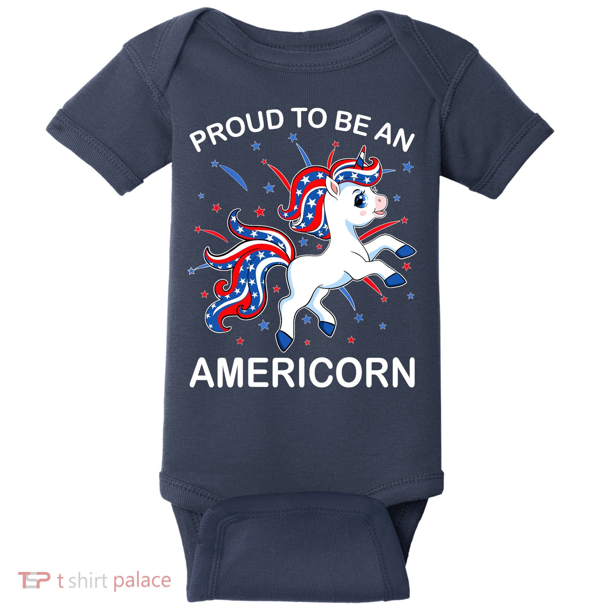 Americorn Unicorn 4th of July Girl Americorn Merica Baby Bodysuit