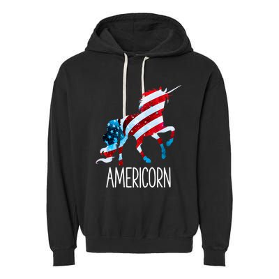 Americorn Unicorn 4th Of July Mericorn Merica Garment-Dyed Fleece Hoodie