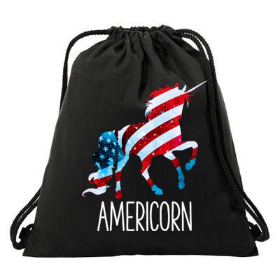 Americorn Unicorn 4th Of July Mericorn Merica Drawstring Bag