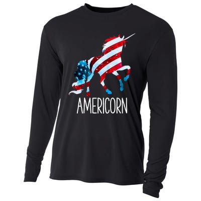 Americorn Unicorn 4th Of July Mericorn Merica Cooling Performance Long Sleeve Crew