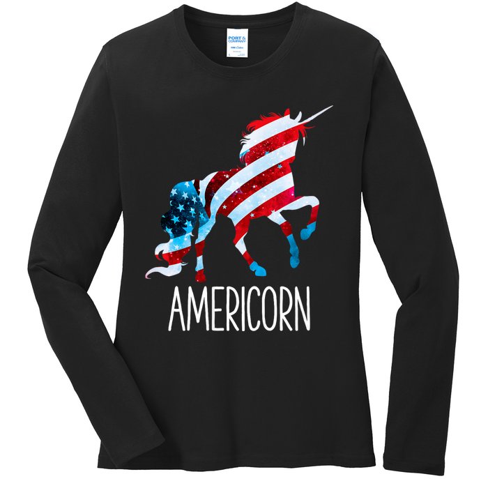 Americorn Unicorn 4th Of July Mericorn Merica Ladies Long Sleeve Shirt