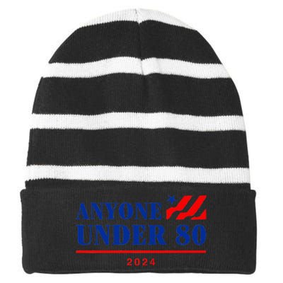 Anyone Under 80 2024 Funny Striped Beanie with Solid Band