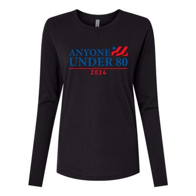 Anyone Under 80 2024 FUNNY Womens Cotton Relaxed Long Sleeve T-Shirt