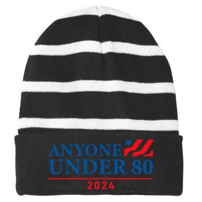 Anyone Under 80 2024 FUNNY Striped Beanie with Solid Band