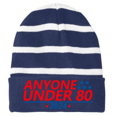 Anyone Under 80 2024 Funny Striped Beanie with Solid Band