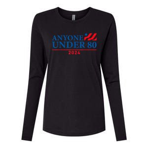 Anyone Under 80 2024 FUNNY Womens Cotton Relaxed Long Sleeve T-Shirt