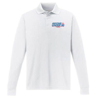 Anyone Under 80 2024 FUNNY Performance Long Sleeve Polo