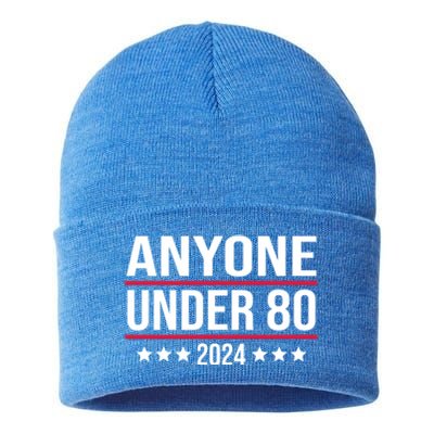 Anyone Under 80 2024 FUNNY Sustainable Knit Beanie