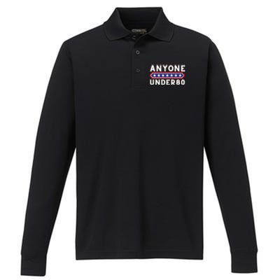 Anyone Under 80 Funny Election 2024 Performance Long Sleeve Polo