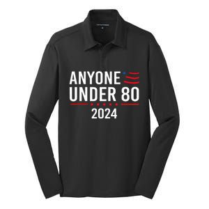 Anyone Under 80 2024 Funny Political Gift Silk Touch Performance Long Sleeve Polo