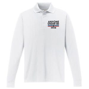 Anyone Under 80 2024 Funny Political Performance Long Sleeve Polo