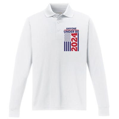 Anyone Under 80 Funny 2024 Performance Long Sleeve Polo