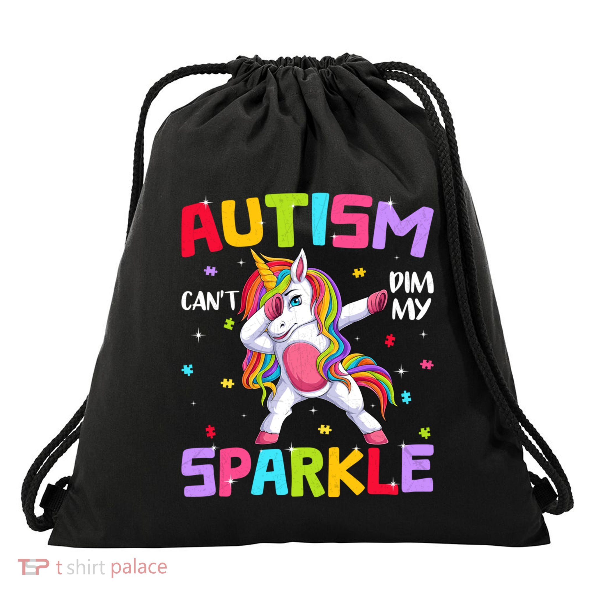 Autism Unicorn April Awareness Autistic Puzzle Dabbing Gift Drawstring Bag
