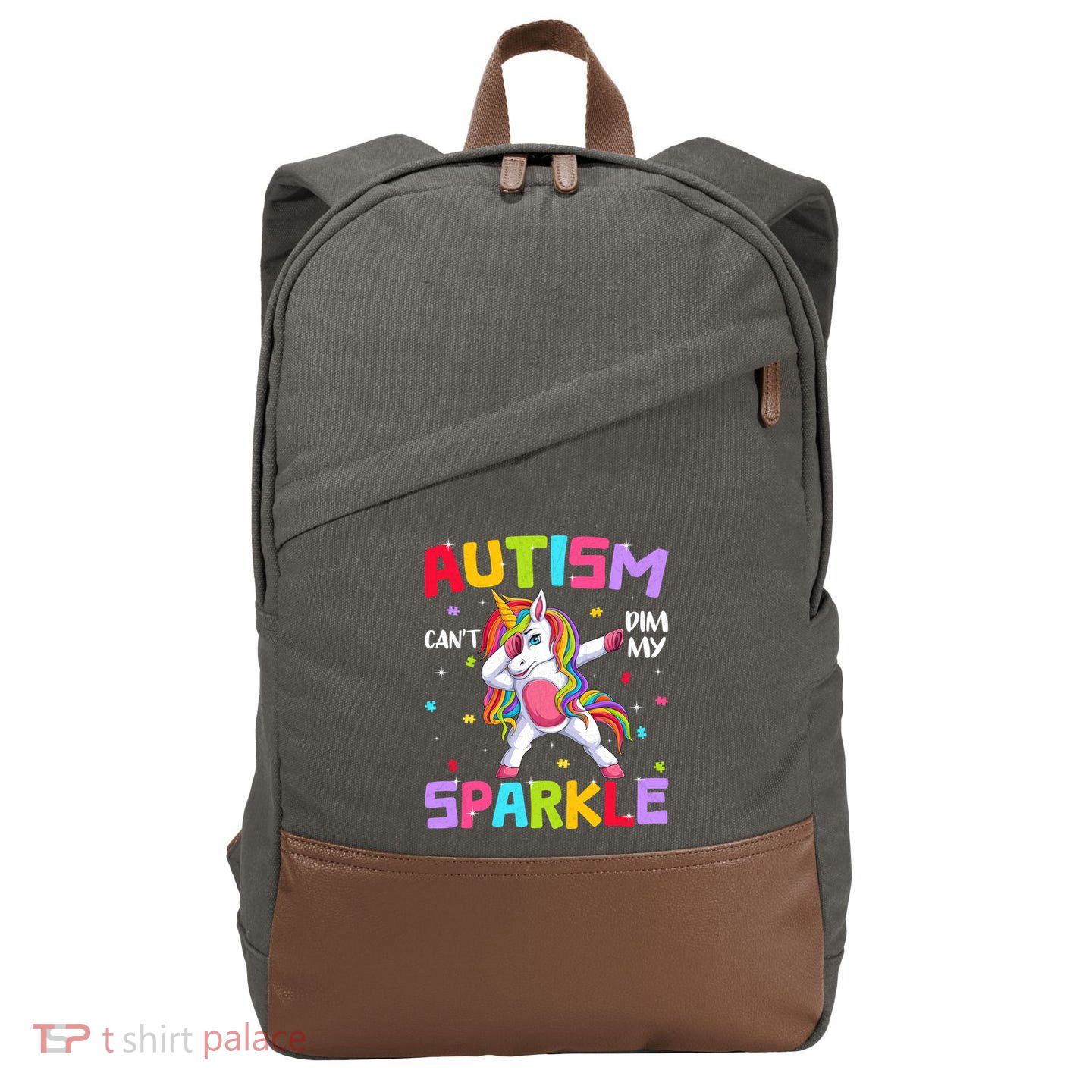 Autism Unicorn April Awareness Autistic Puzzle Dabbing Gift Cotton Canvas Backpack