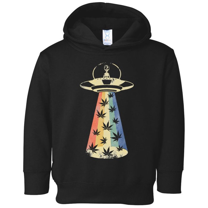 Alien Ufo Abduction Weed Cannabis Marijuana Leaf Funny Toddler Hoodie