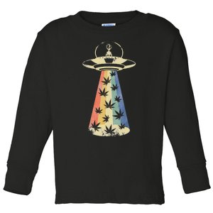 Alien Ufo Abduction Weed Cannabis Marijuana Leaf Funny Toddler Long Sleeve Shirt