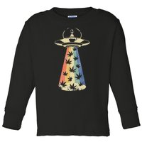 Alien Ufo Abduction Weed Cannabis Marijuana Leaf Funny Toddler Long Sleeve Shirt