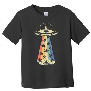 Alien Ufo Abduction Weed Cannabis Marijuana Leaf Funny Toddler T-Shirt