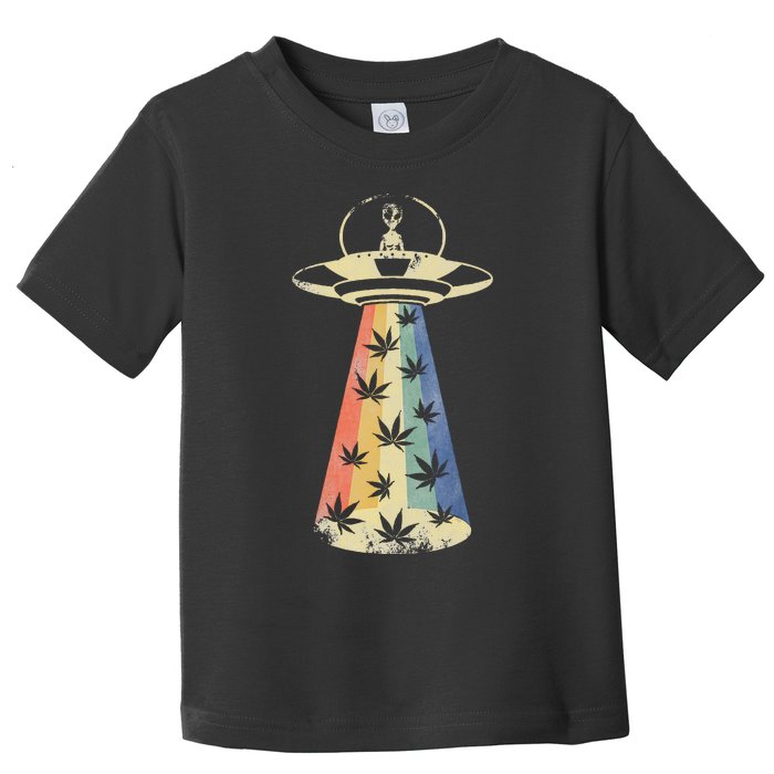 Alien Ufo Abduction Weed Cannabis Marijuana Leaf Funny Toddler T-Shirt