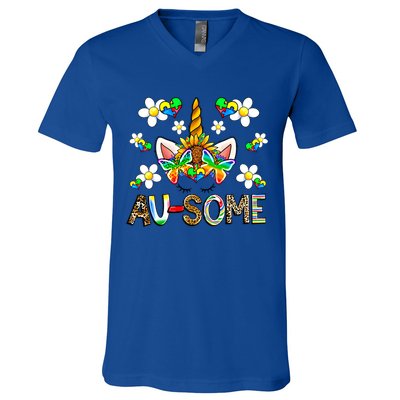 Ausome Unicorn Autism Awareness Neurodiversity Celebration Gift V-Neck T-Shirt