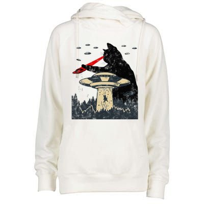 Alien Ufo Abduction Laser Eye Funny Cat Womens Funnel Neck Pullover Hood