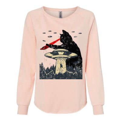 Alien Ufo Abduction Laser Eye Funny Cat Womens California Wash Sweatshirt