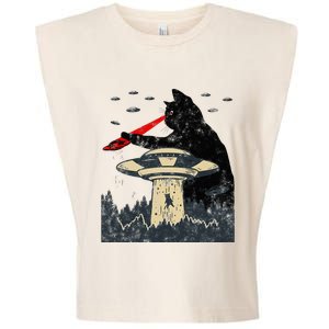 Alien Ufo Abduction Laser Eye Funny Cat Garment-Dyed Women's Muscle Tee